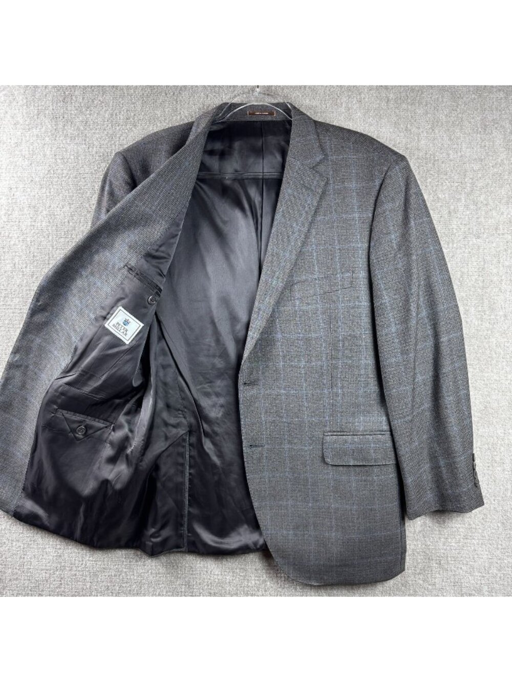 Peter Millar Glen Plaid Wool Sport Coat Mens 44R Gray Blue Blazer Dark Academia
